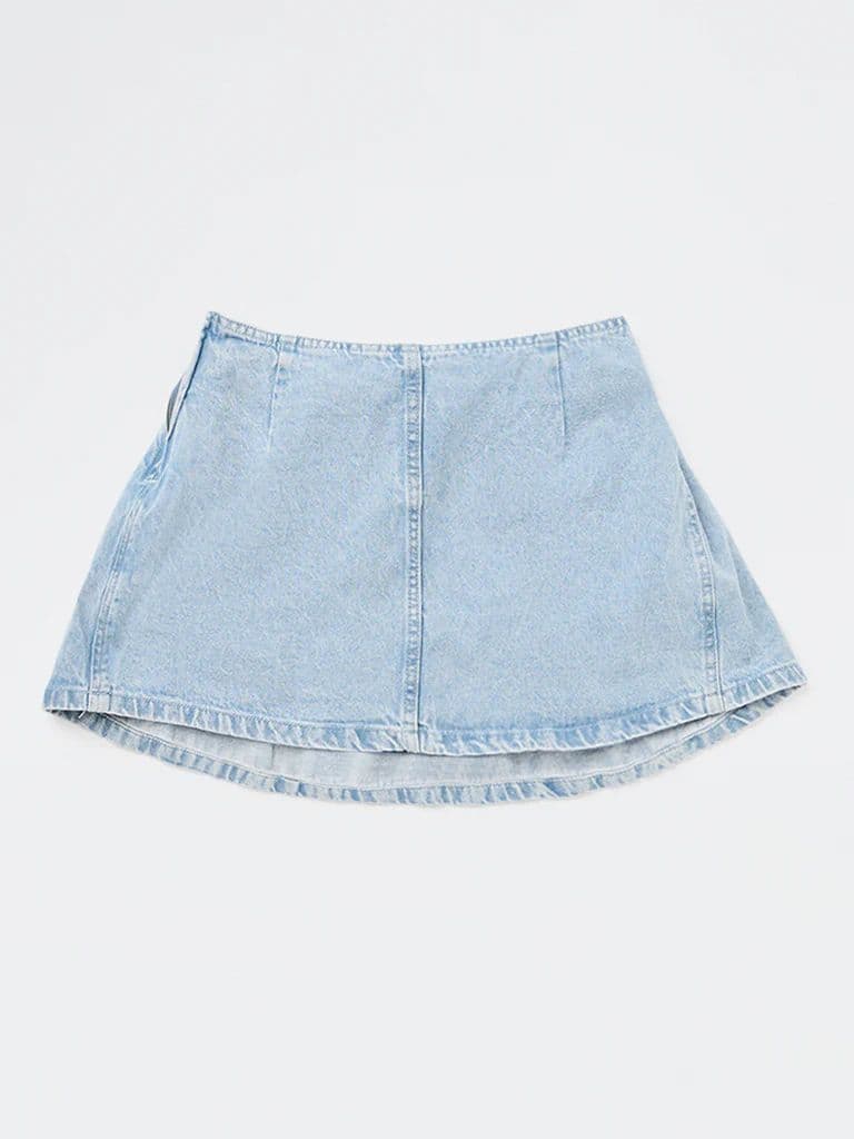 Y&F Kids Girls Light Blue Faded High-Rise Denim Skirt — photo 4