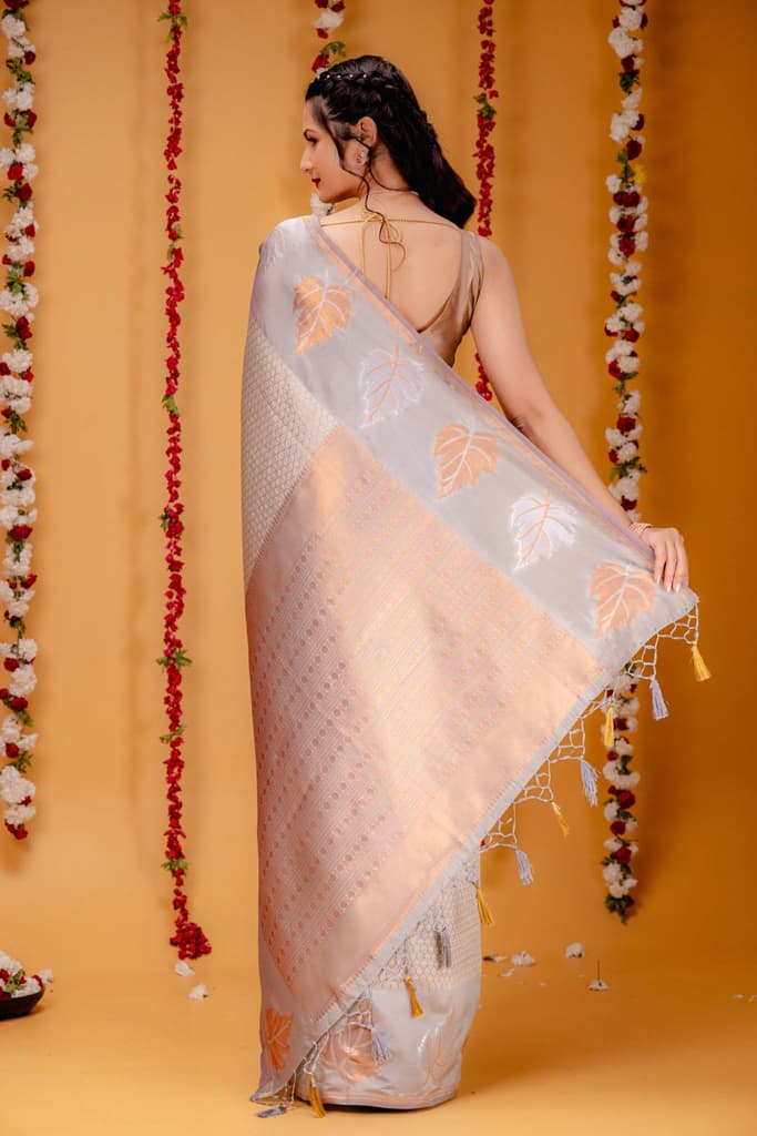 Mimosa Women's Woven Design Kanjivaram Style Art Silk Saree With Blouse Piece : SA00001760GYFREE — photo 6