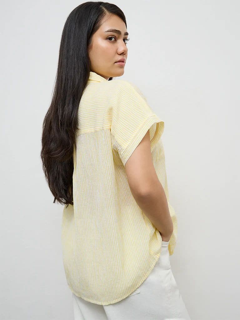 Gia Yellow Striped Cotton Shirt — photo 4