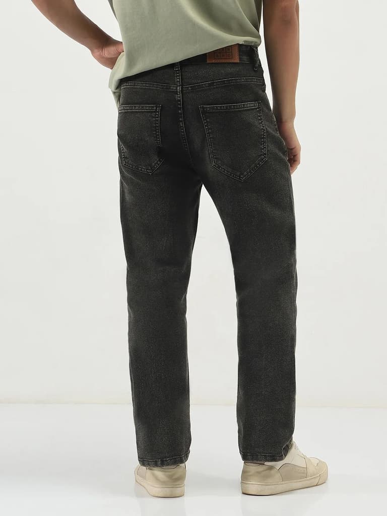 Men's Black Straight Fit Heavy Washed Jeans Stretchable — photo 3