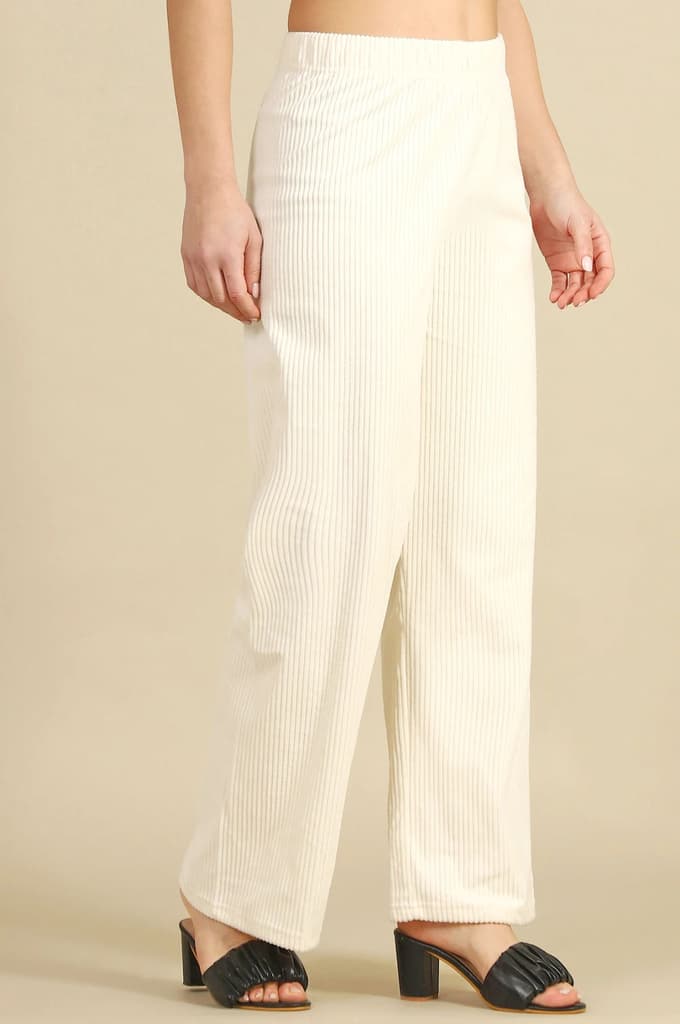 Cream Solid Straight Fit Cotton Pants — photo 6