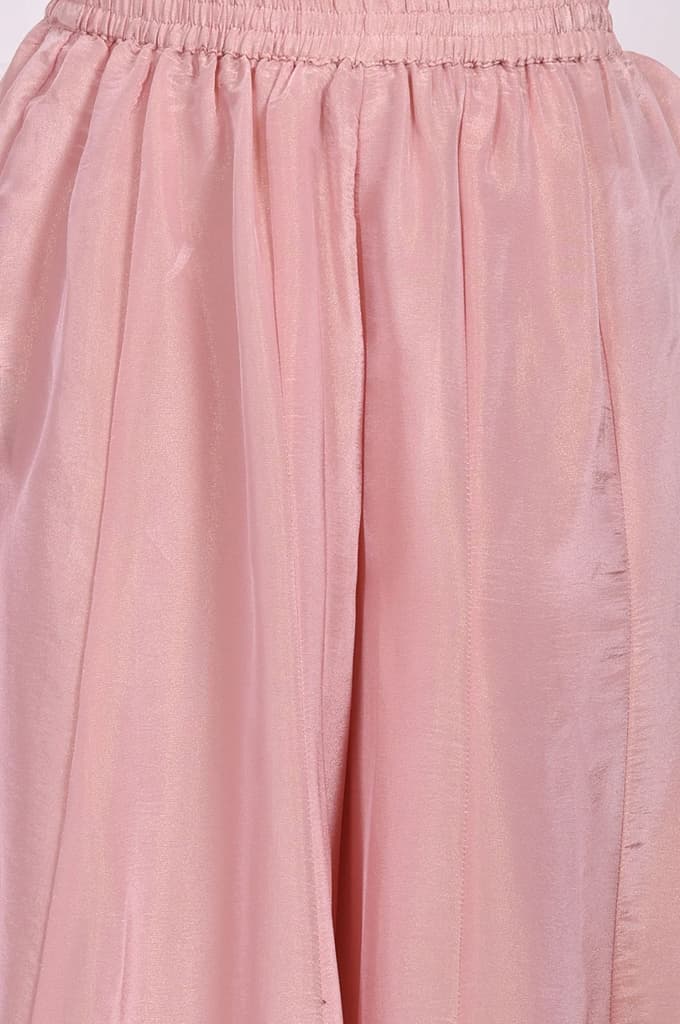 Pink Embroidered Straight Tissue Kurta with Culotte and Dupatta Set — photo 9