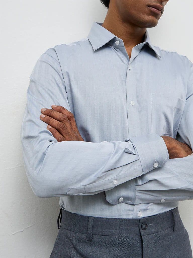 WES Formals Grey Slim-Fit Cotton Shirt — photo 3