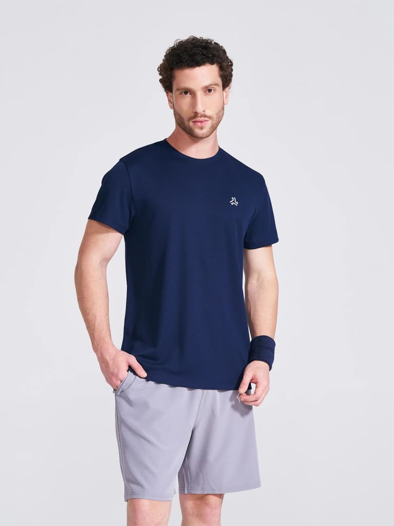 Men's Navy Solid Round Neck T-Shirt — Navy / S