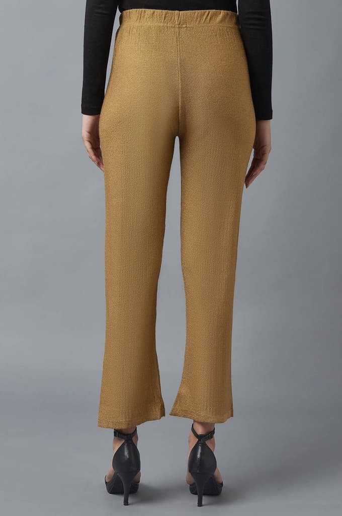 Gold Solid Boot Cut Acrylic Palazzo With Elasticated Waist — photo 2