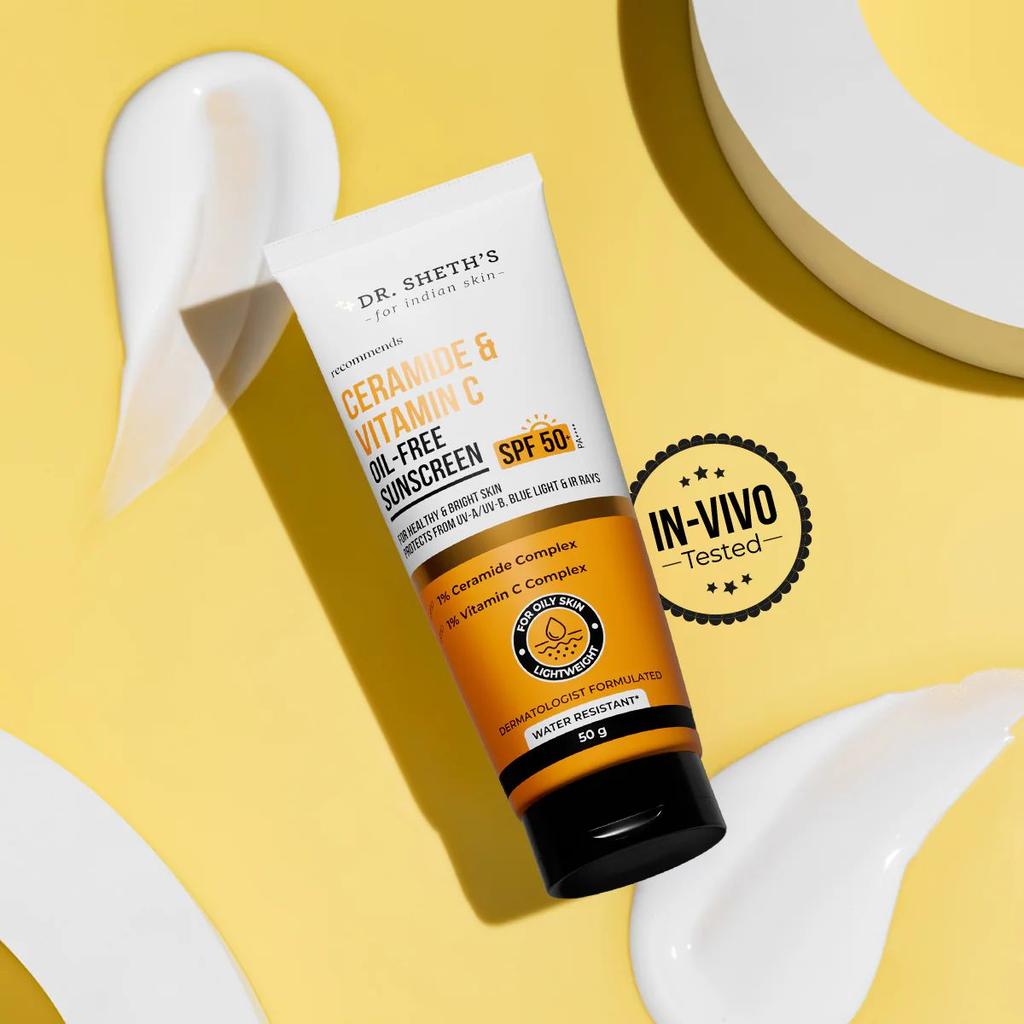 Ceramide & Vitamin C Oil Free Sunscreen - 50 gm In-Vivo Tested SPF 50+ PA ++++