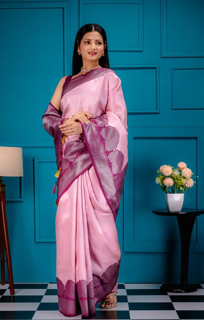 Mimosa Women's Woven Design Banarasi Style Art Silk Saree With Blouse Piece : SA00001803PNKFREE — photo 5