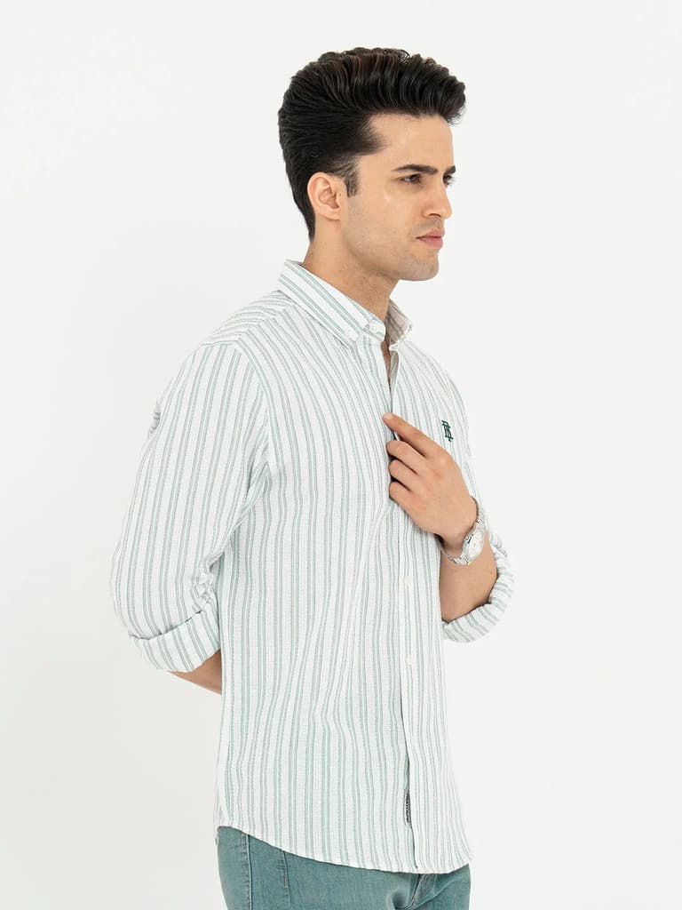 Shirts for Men in White and Green | Striped Full Sleeve Casual Shirt — photo 6