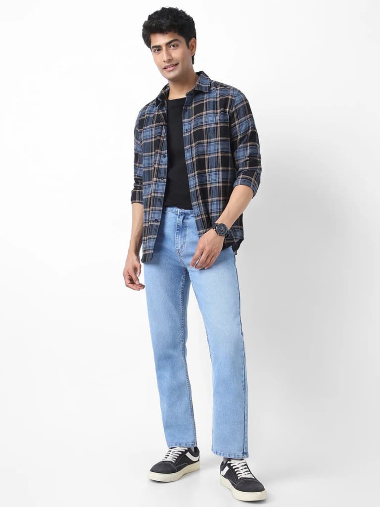 Men's Light Blue Straight Fit Washed Jeans Stretchable — photo 4