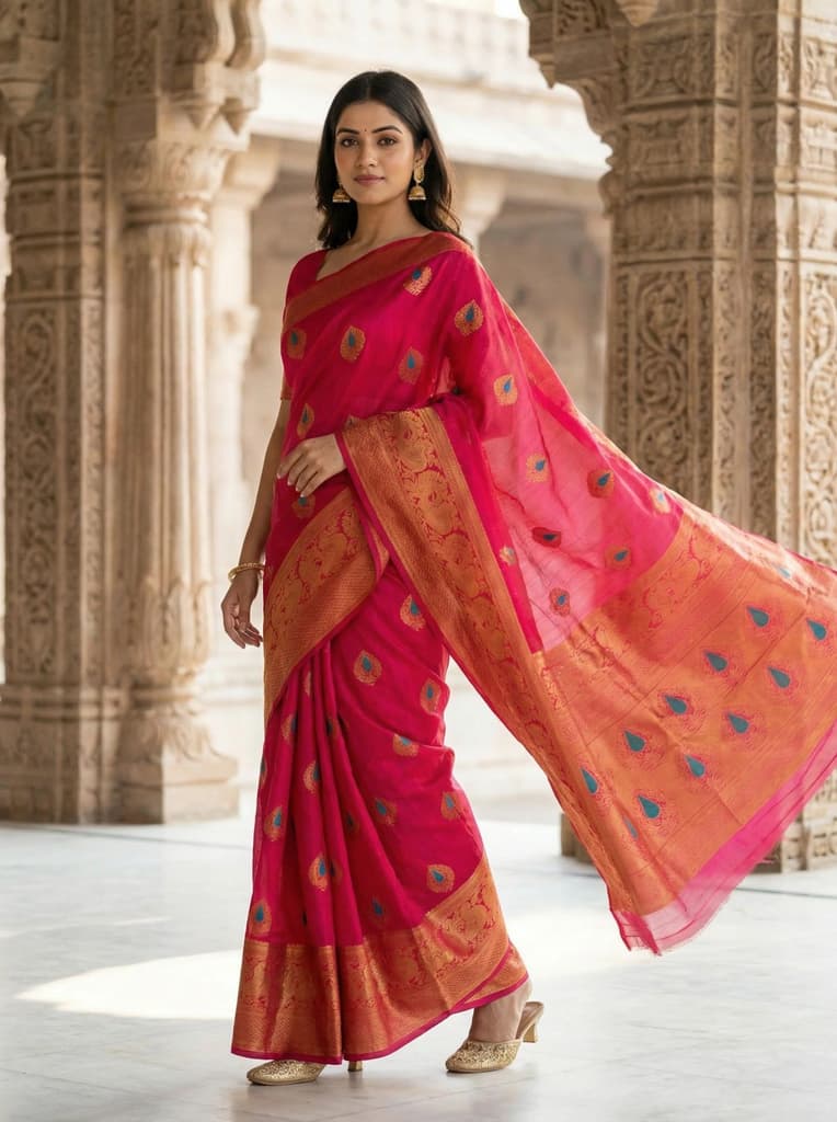 MIMOSA Women's Woven Design Banarasi Style dola silk Saree with Blouse Piece - Rani ( SA00003137RNFREE ) — Default Title