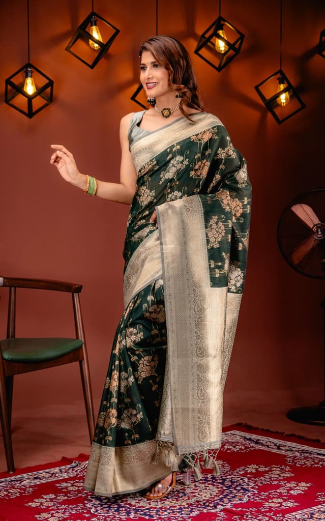 Mimosa Women's Woven Design Kanjivaram Style Art Silk Saree With Blouse Piece : SA00001736GRNFREE — photo 4