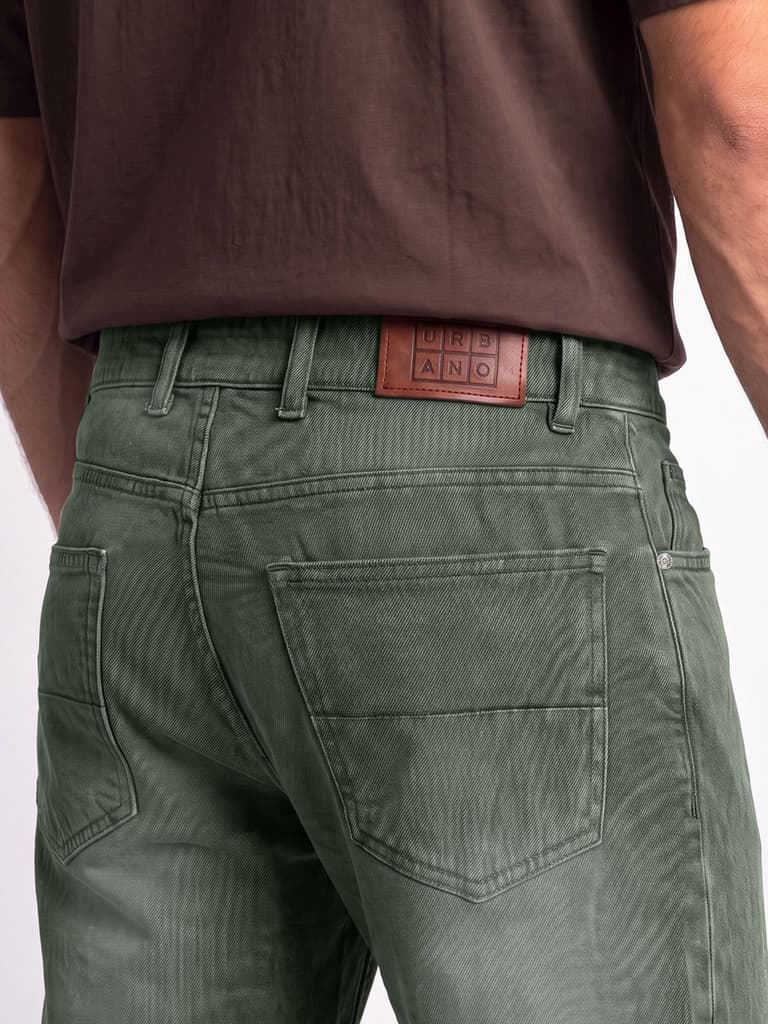 Men's Olive Relaxed Fit Washed Denim Jeans Non-Stretchable — photo 6