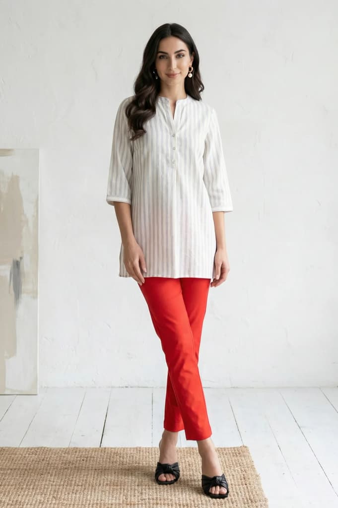Red Solid Cotton Blend Slim Fit Ankle Length Trousers — photo 5
