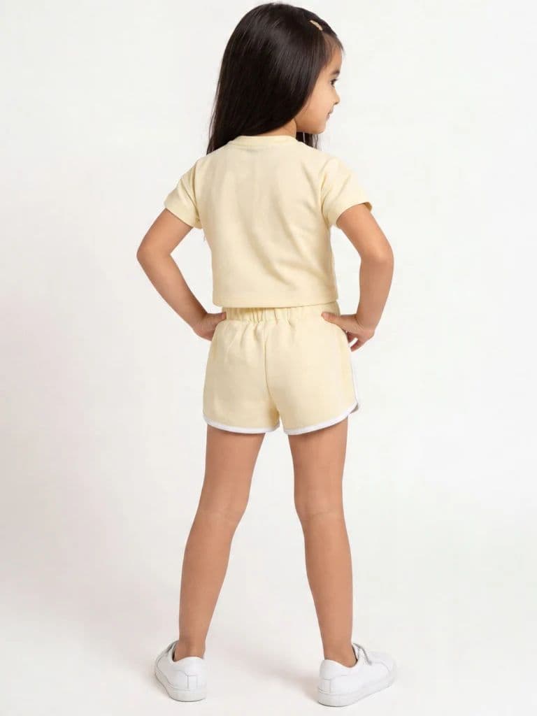 HOP Kids Girls Butter Yellow Graphic Print T-Shirt and Shorts Set — photo 2