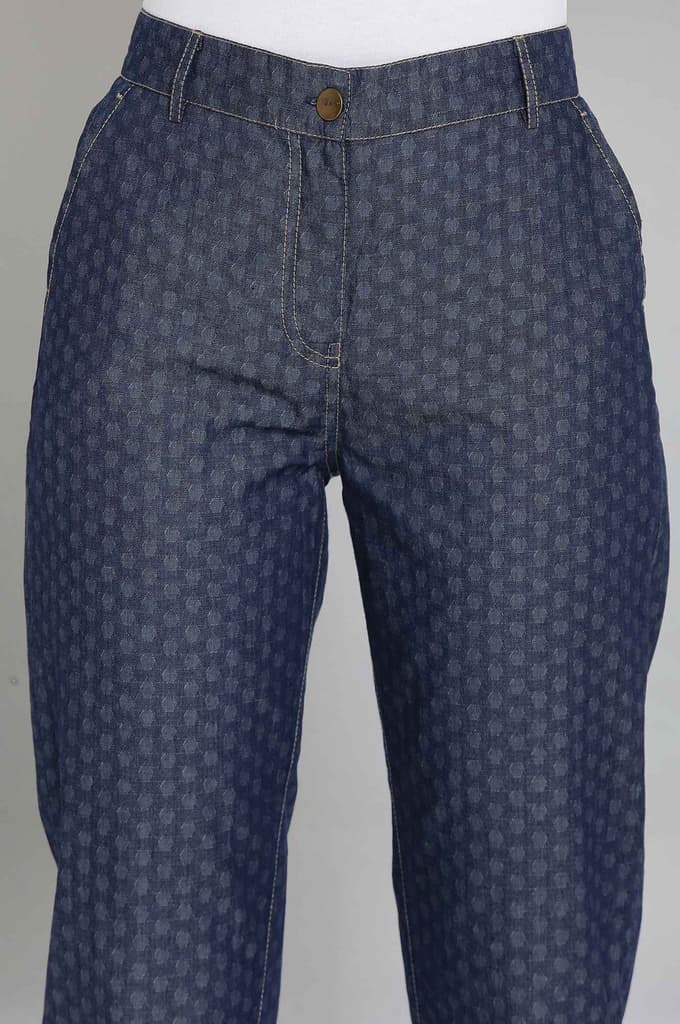 Blue Polka Dots Wide Leg Denim Culottes With Elasticated Waist — photo 6