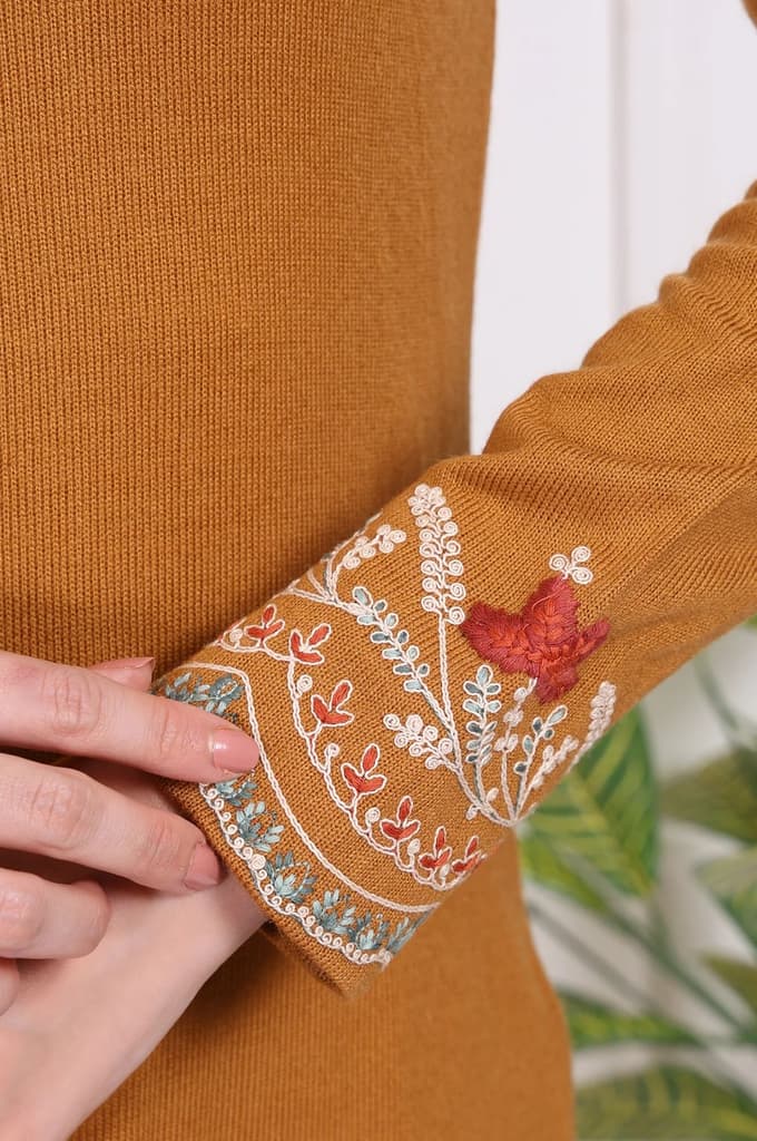 Mustard Solid Embroidered Acrylic Straight Kurta — photo 7