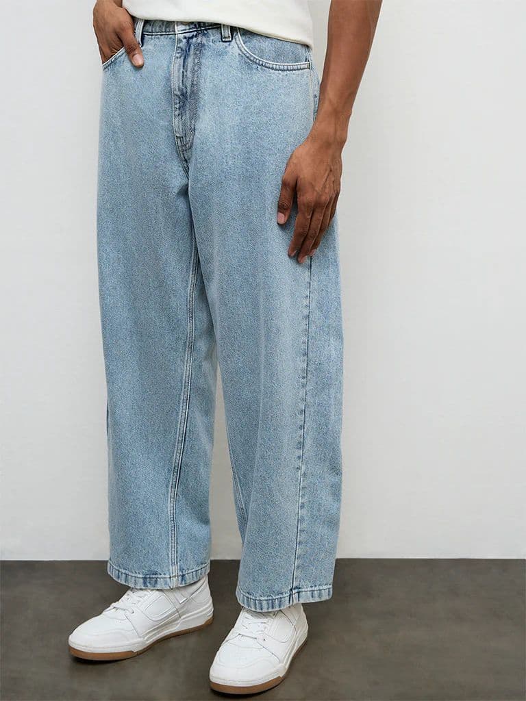 Nuon Light Blue Barrel-Fit Mid-Rise Jeans — photo 2