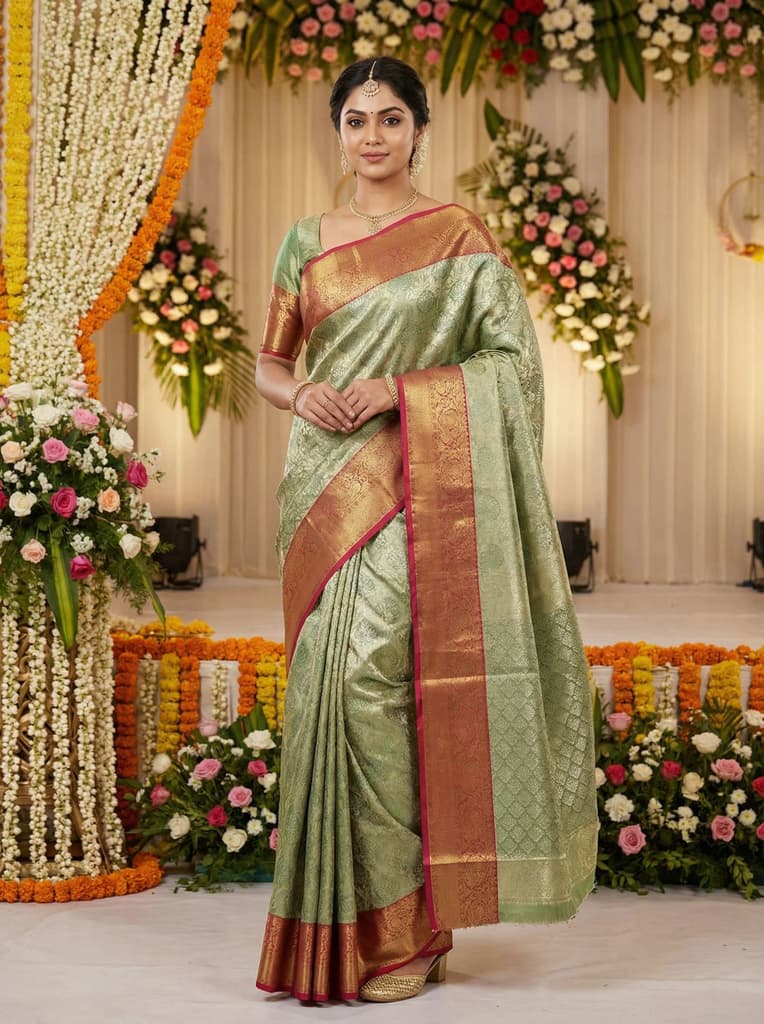 MIMOSA Women's Woven Design Kanjivaram Style Art Silk Saree with Blouse Piece - Rama (SA00002446RMFREE) — photo 3