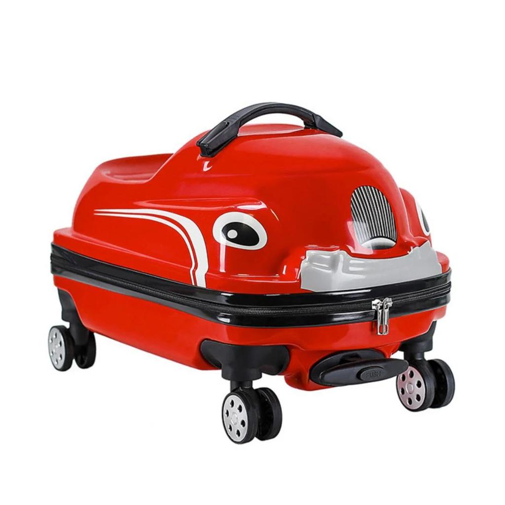 WheelyWagon Kids RideOn Bag – Car Style Hard Shell Travel Trolley for Toddlers — Red