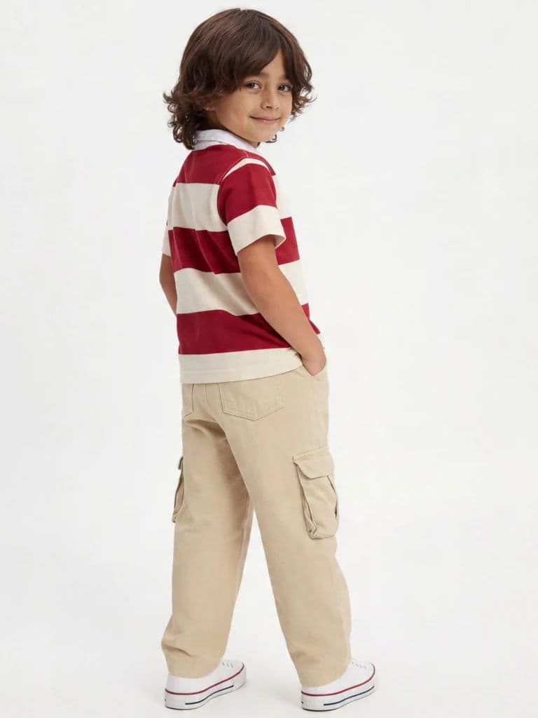 HOP Kids Boys Red Striped Cotton Polo T-Shirt — photo 3