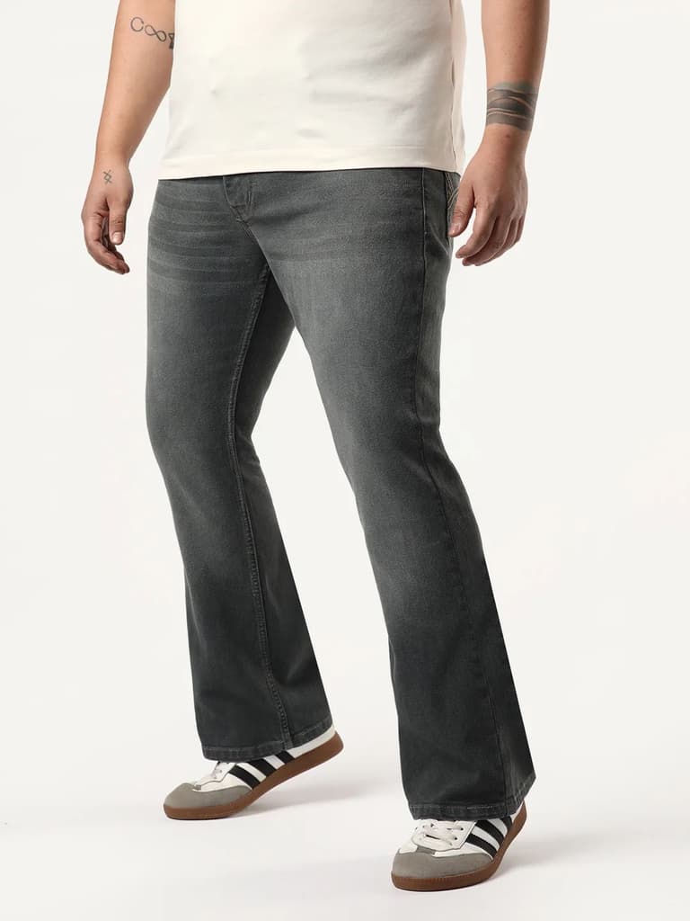 Plus Men's Grey Bootcut Fit Mid Rise Heavy Washed Jeans Stretchable — photo 2