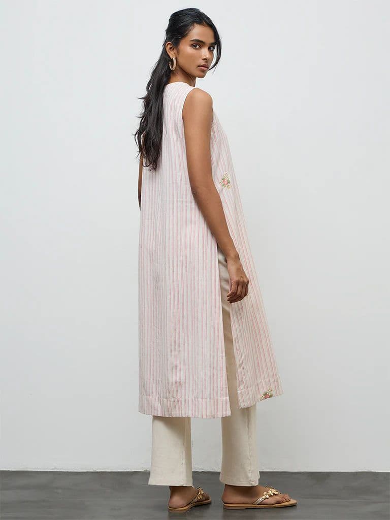Utsa Light Pink Striped A-Line Cotton-Blend Kurta — photo 4