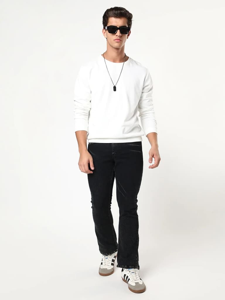 Men's Black Bootcut Fit Mid Rise Acid Wash Jeans Stretchable — photo 4