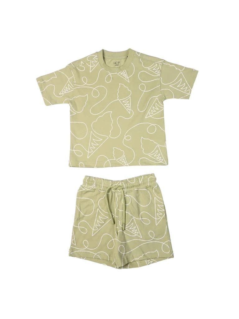 HOP Kids Boys Sage Printed Cotton T-Shirt and Shorts Set — photo 3