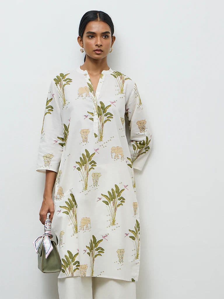 Utsa White Nature-Inspired Cotton Straight Kurta — photo 2