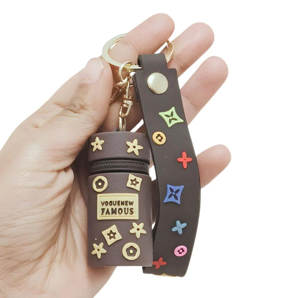 Cute Bottle Purse Style Keychain — Brown