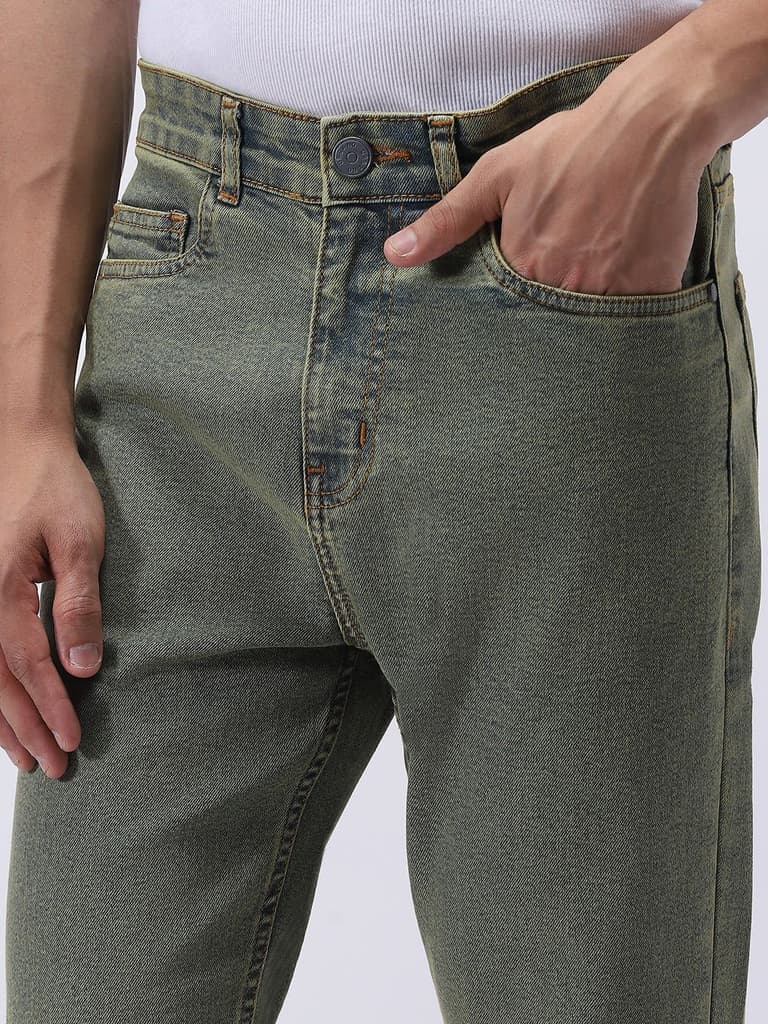 Men's Ice Blue Straight Fit Heavy Washed Jeans Stretchable — photo 6