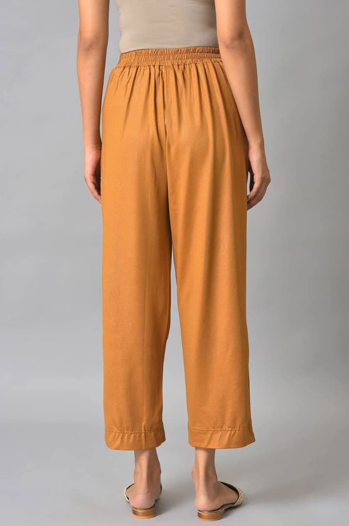 Brown Solid Straight Fit Palazzo With Slip On Closure — photo 2