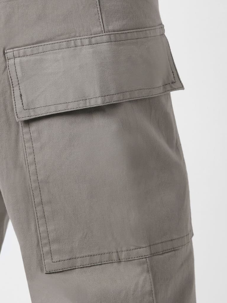 Men's Light Grey Regular Fit Solid Cargo Chino Pant with 6 Pockets Stretchable — photo 5