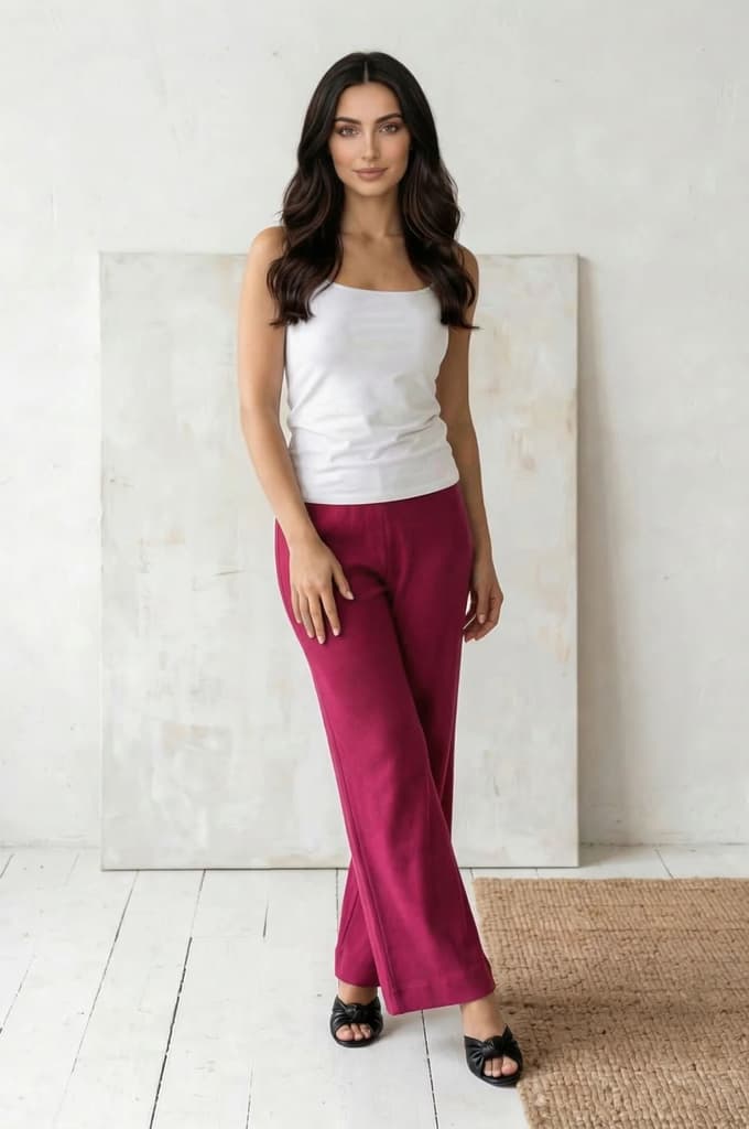 Magenta Solid Cotton Blend Ankle Length Flared Pants — photo 5