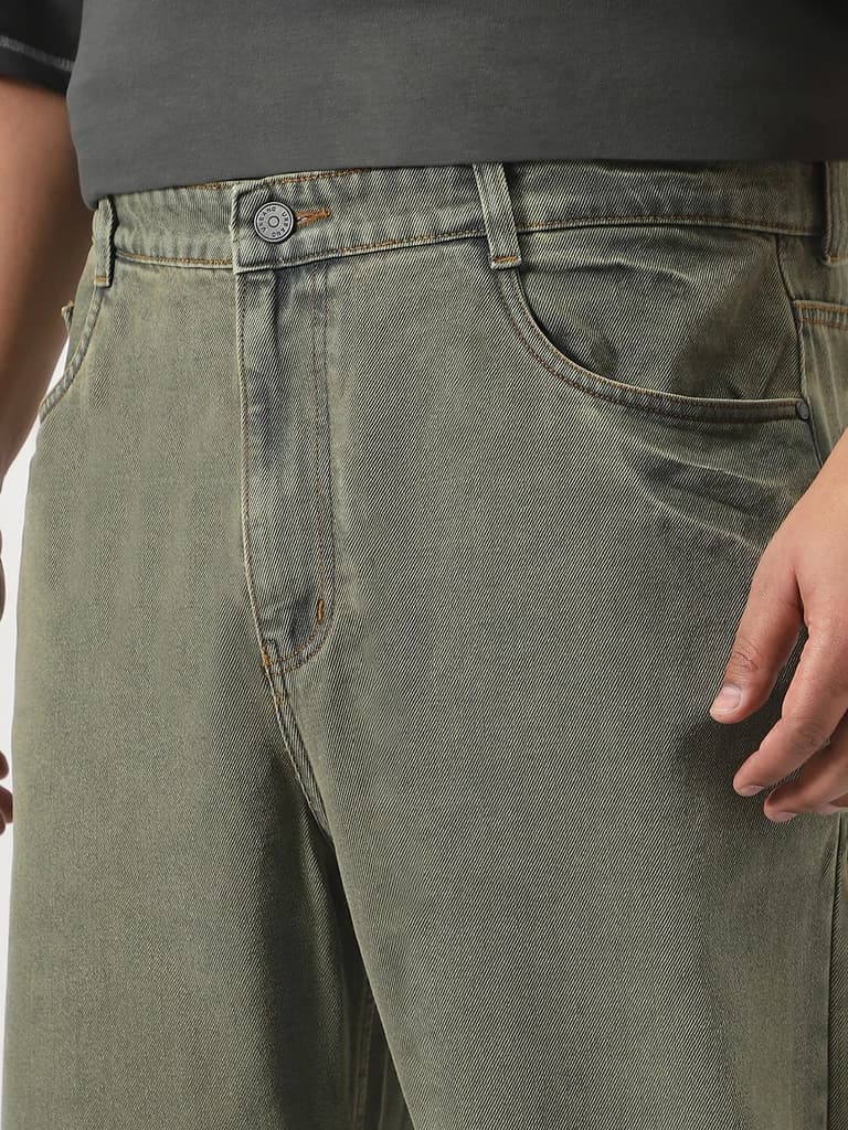Plus Men's Light Green Loose Baggy Fit Washed Jeans Non-Stretchable — photo 5