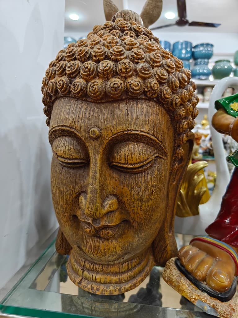 Wooden Buddha Head | Decorative | Brown | Meditation