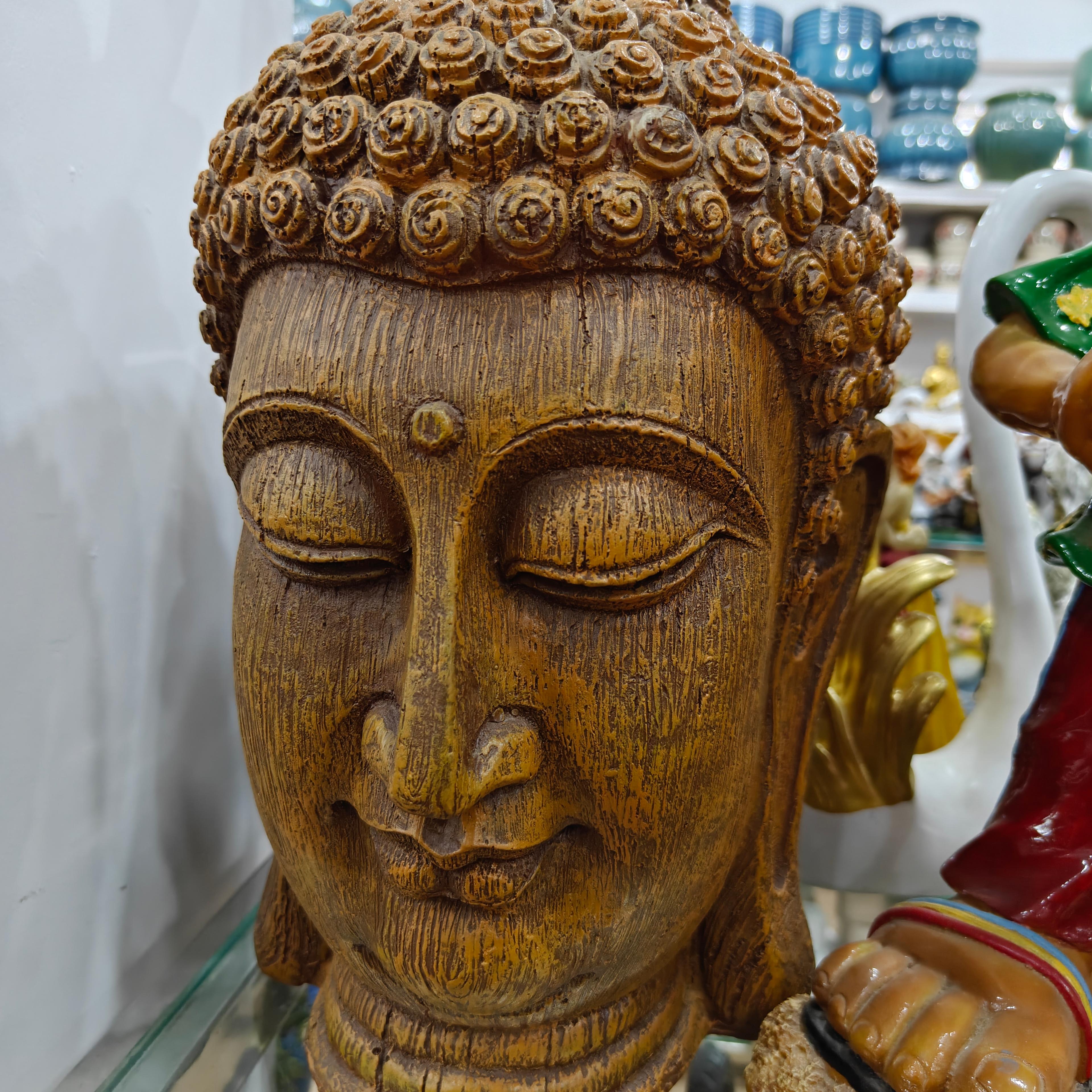 Wooden Buddha Head | Decorative | Brown | Meditation