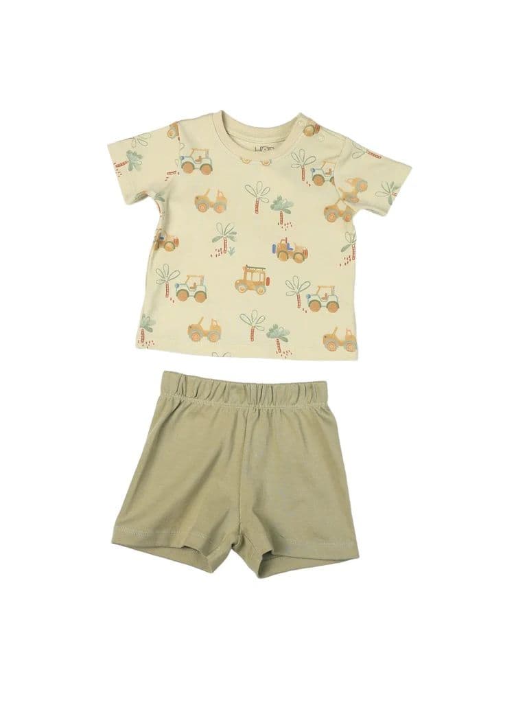 HOP Baby Boys Sage Printed Cotton T-Shirt and Shorts Set — photo 2