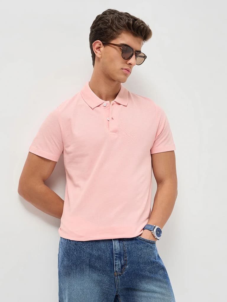 Men's Dusty Pink Solid Regular Fit Half Sleeve Cotton Polo T-Shirt — S / Dusty Pink