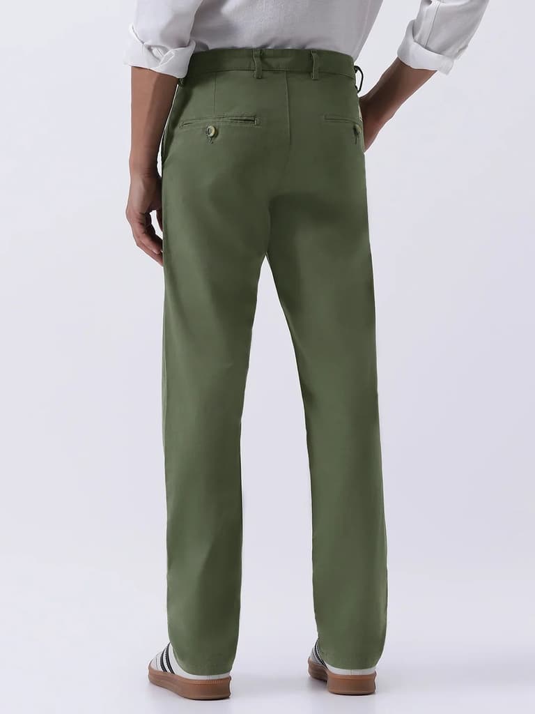 Men's Sage Green Cotton Regular Fit Casual Chinos Trousers Stretch — photo 4