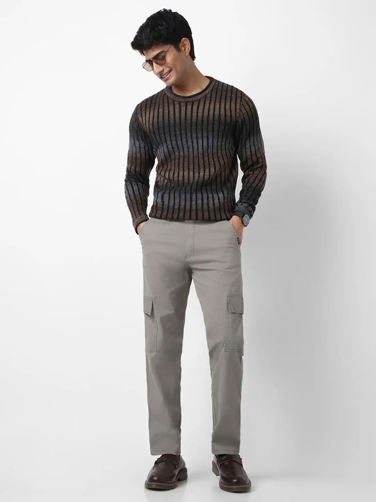 Men's Light Grey Regular Fit Solid Cargo Chino Pant with 6 Pockets Stretchable — photo 4
