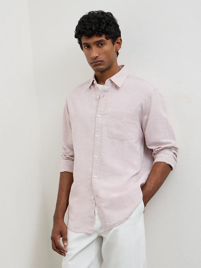 WES Casuals Peach Relaxed-Fit Cotton-Blend Shirt — photo 2