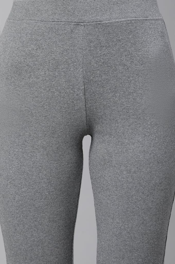 Grey Solid Flared Pants With Elasticated Waist — photo 6