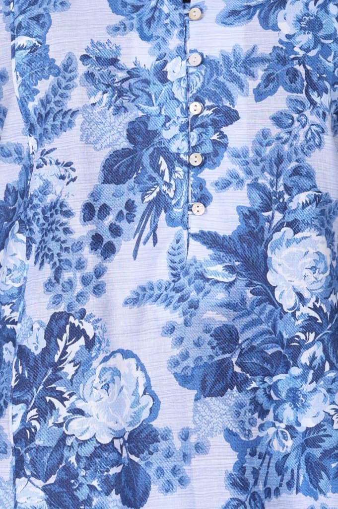 Blue Floral Printed Pure Cotton Straight Tunic with Pants Co-ord Set — photo 3