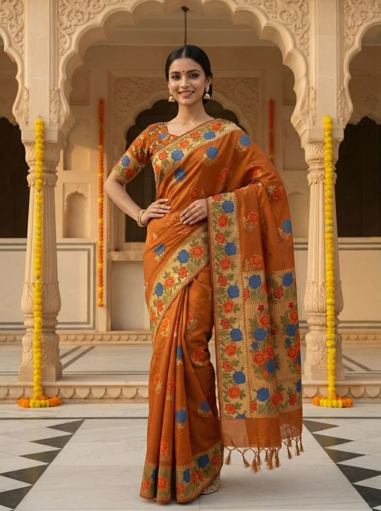 MIMOSA Women's Woven Design Paithani Style Raw Silk Saree with Blouse Piece - Mustard ( SA00003129MSFREE ) — photo 3