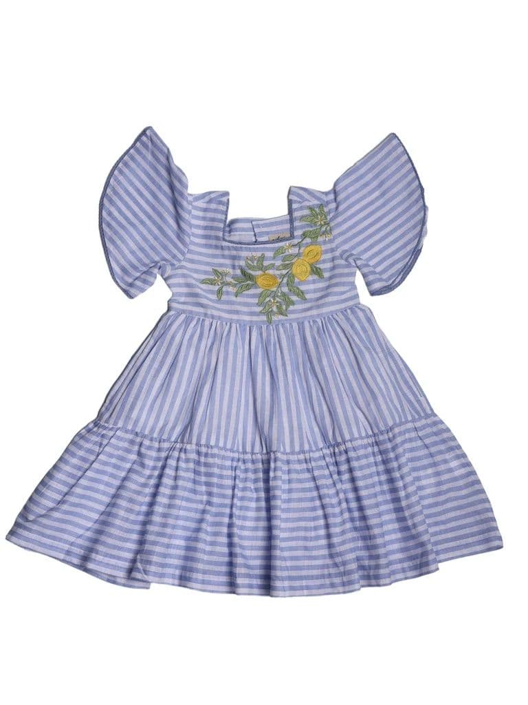 Utsa Kids Girls Blue Embroidered Tiered Cotton Dress - (2-8 yrs) — photo 3