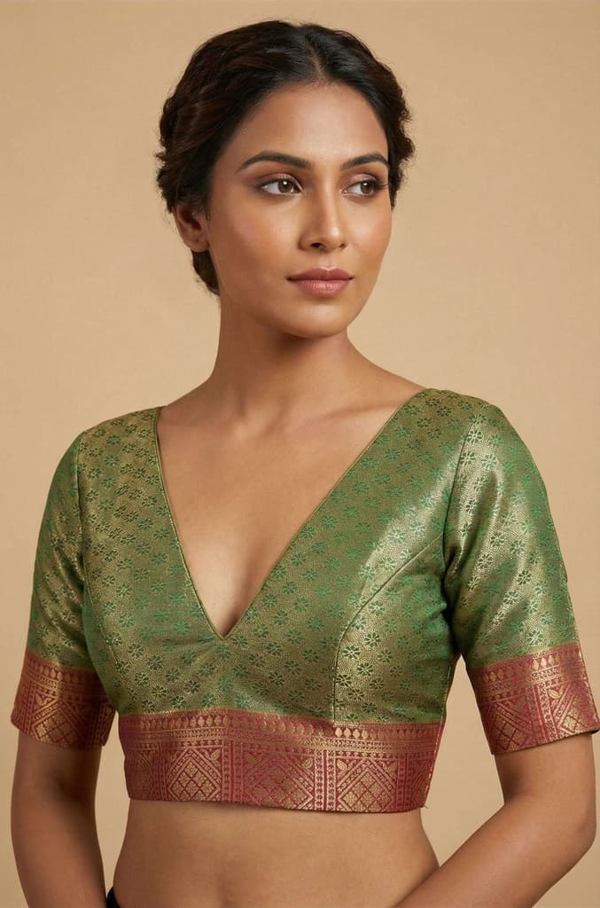 MIMOSA Women's Woven Design Kanjivaram Style Art Silk Saree with Blouse Piece - Green (SA00002804GRNFREE) — photo 5