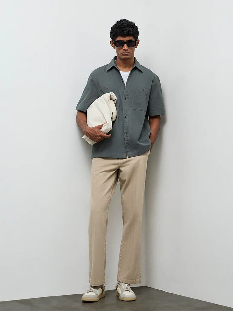 WES Casuals Dark Green Relaxed-Fit Cotton Shirt