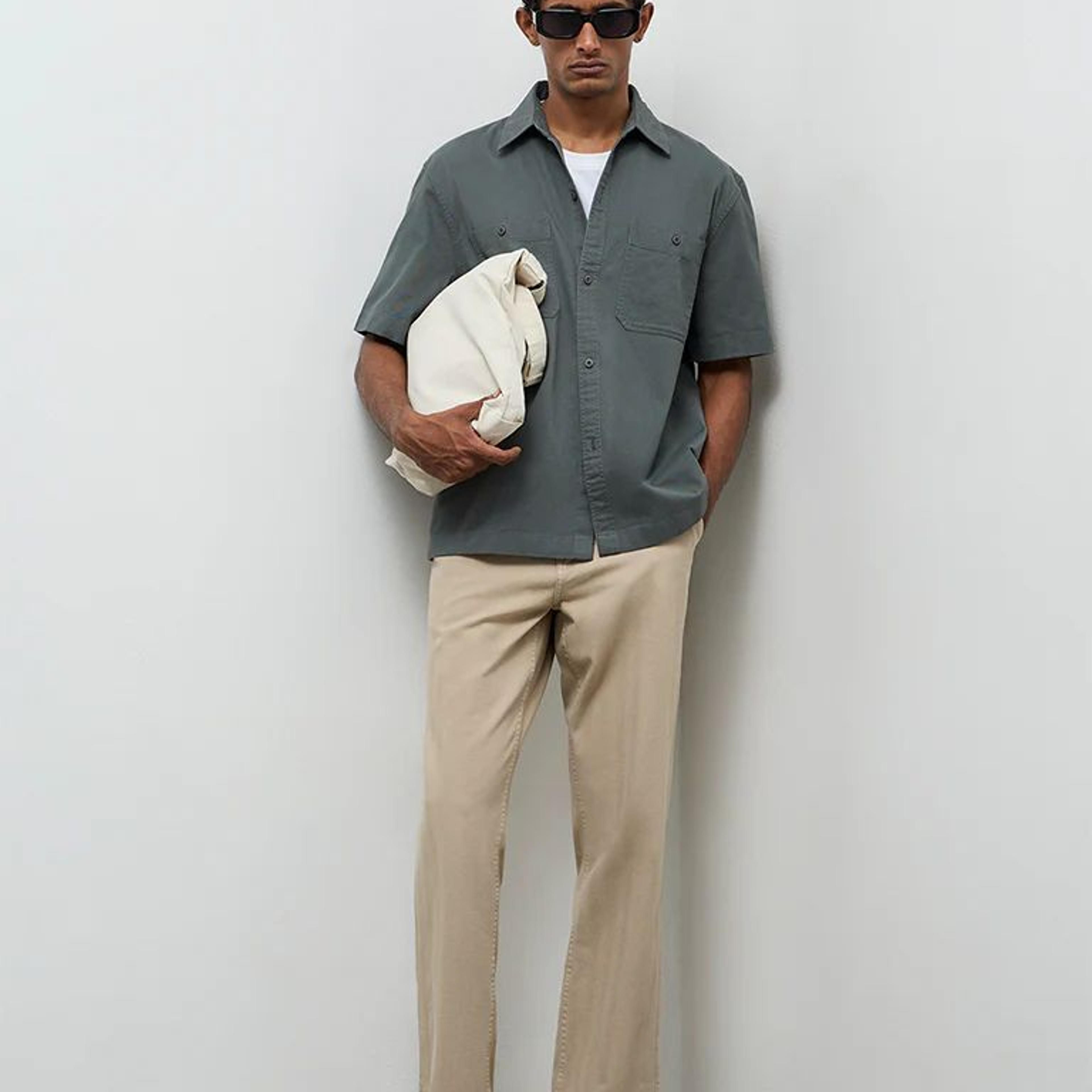 WES Casuals Dark Green Relaxed-Fit Cotton Shirt