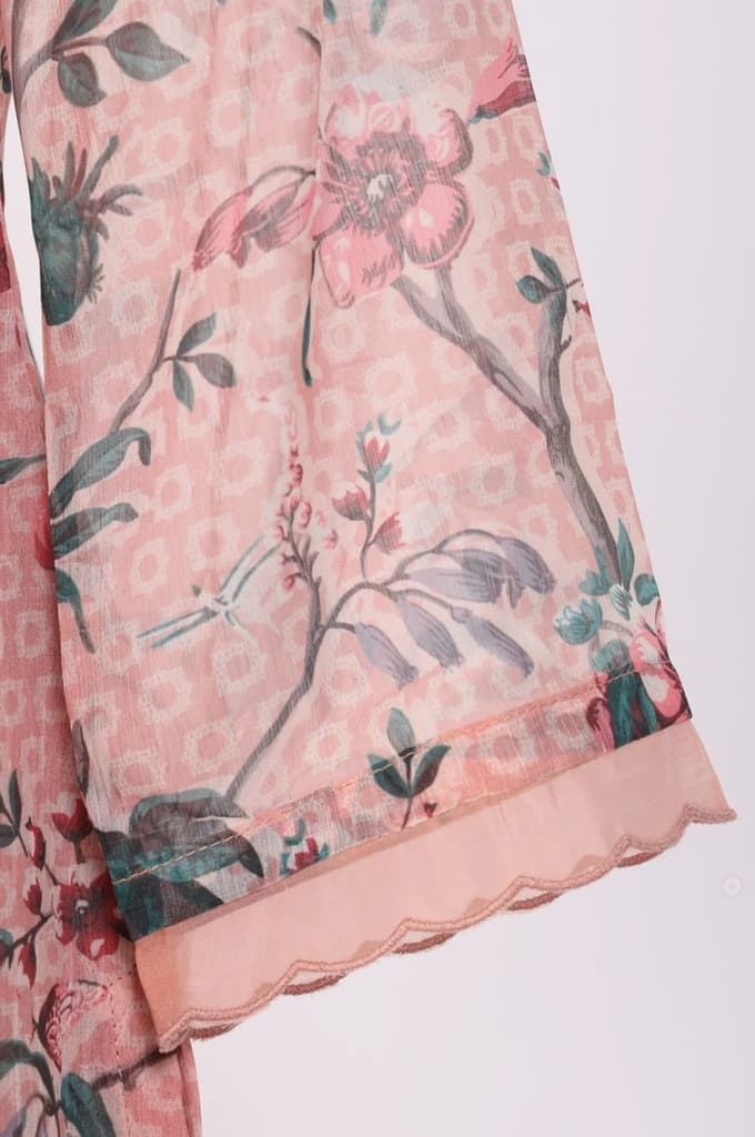 Pink Floral Printed Lace Chiffon Straight Kurta — photo 7